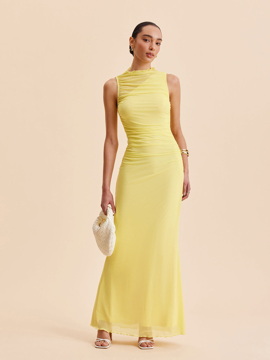 Fileli Kıvrımlı Kolsuz Elbise