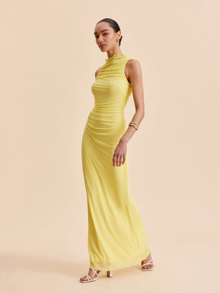 Fileli Kıvrımlı Kolsuz Elbise