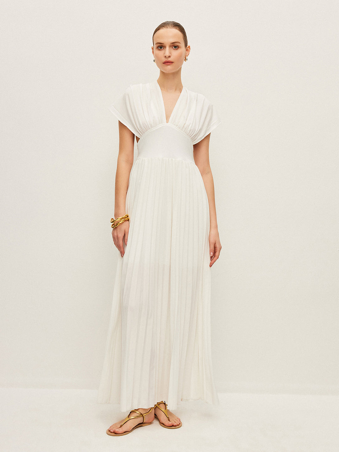 Pliseli Kısa Kollu Elbise