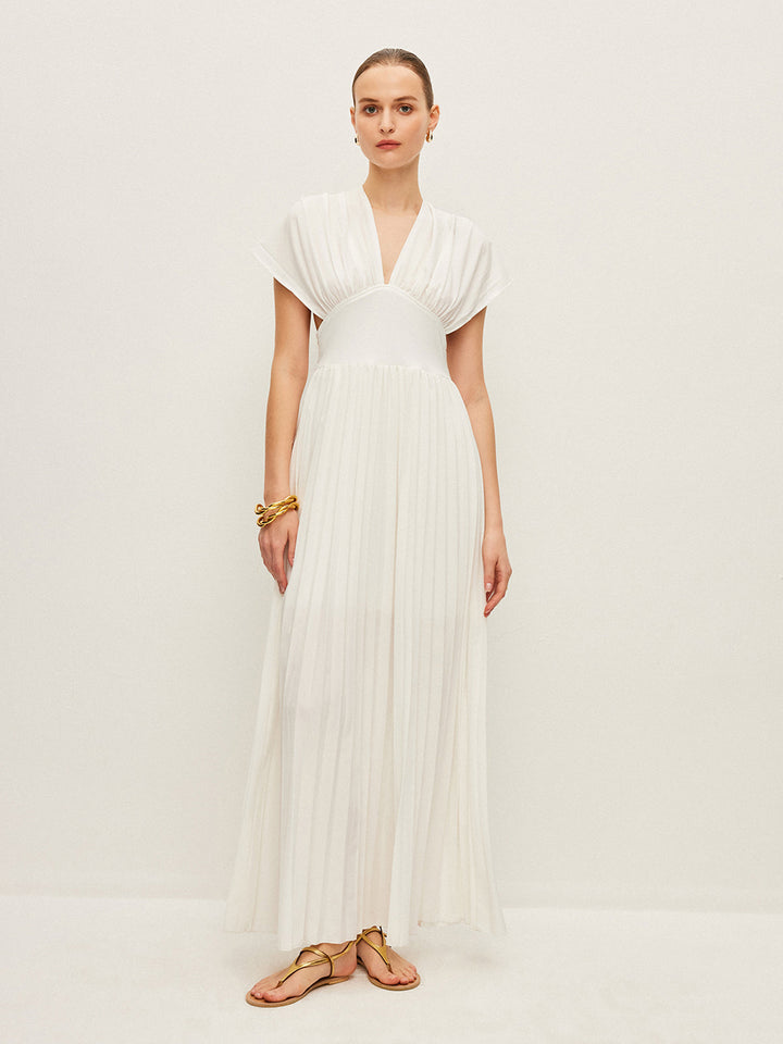 Pliseli Kısa Kollu Elbise