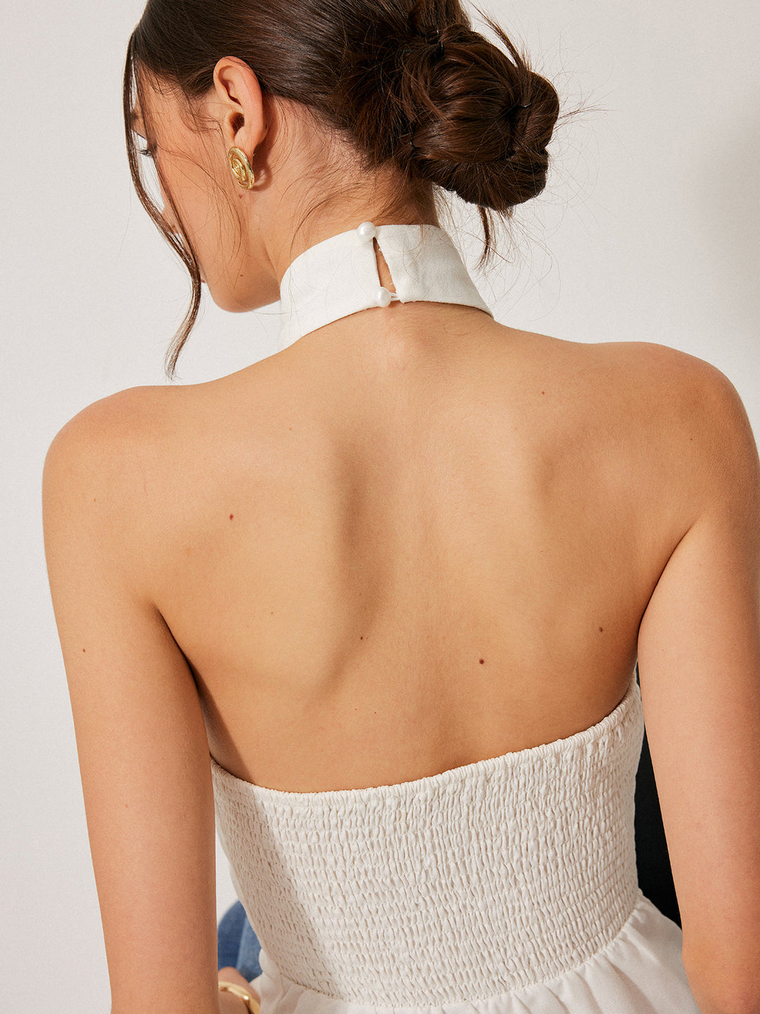 Pamuk Ve Keten Çapraz Sırtlı Askılı Üst Dekor Cepli