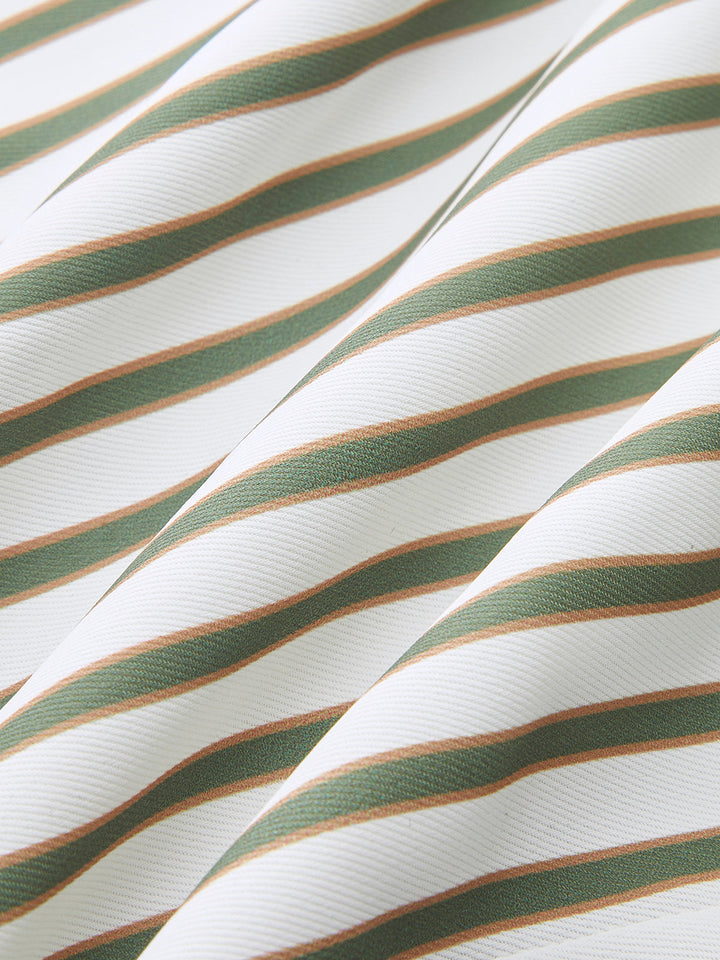 Çizgili Metal Yuvarlak Yaka Gömlek Kemerli