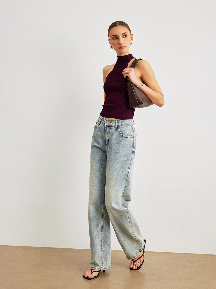 Kaburga Örgü Yüksek Yaka Üst