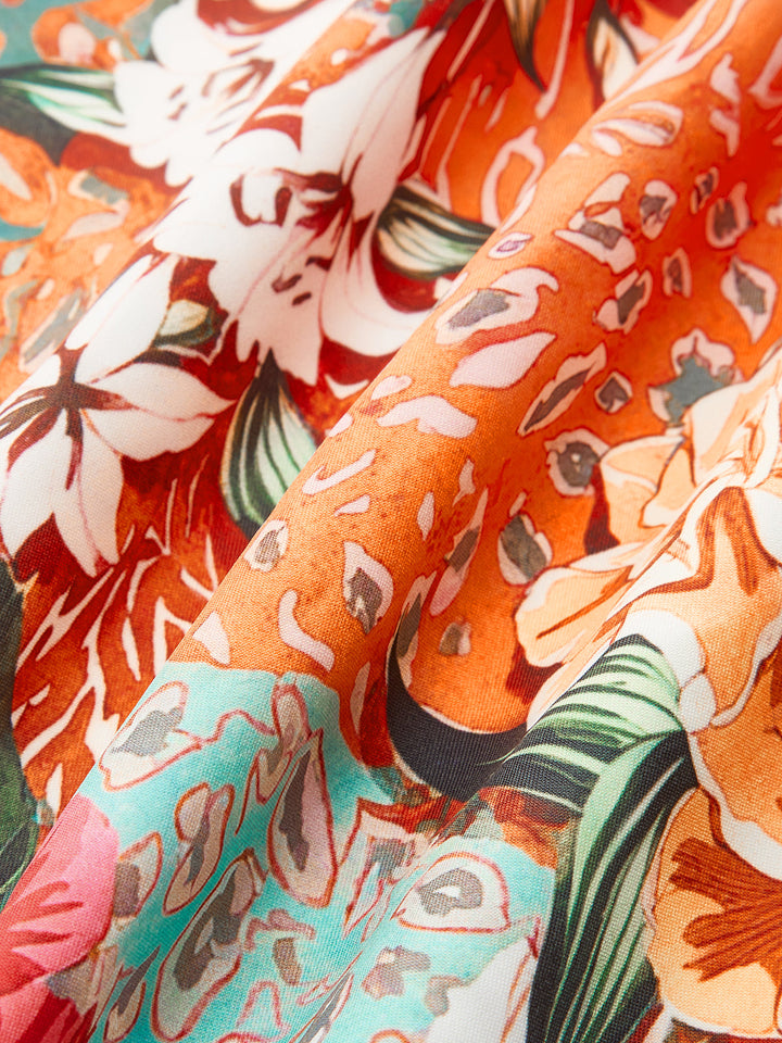 Çiçek Desenli Çapraz Sırtlı Elbise