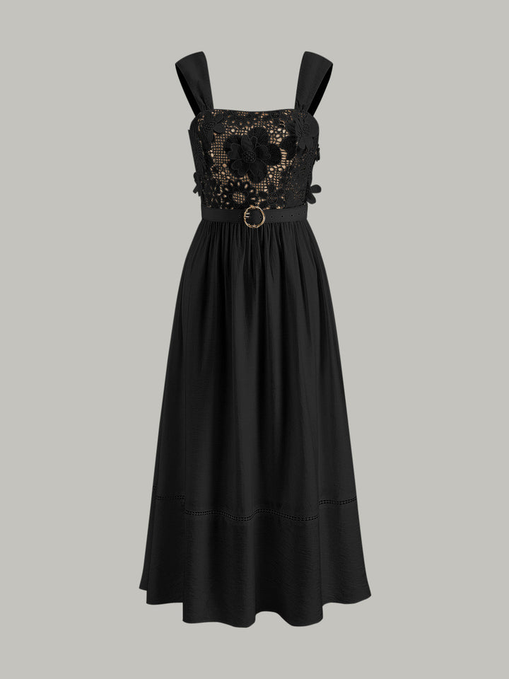 Pamuklu Çiçekli Dantel Kemerli Elbise