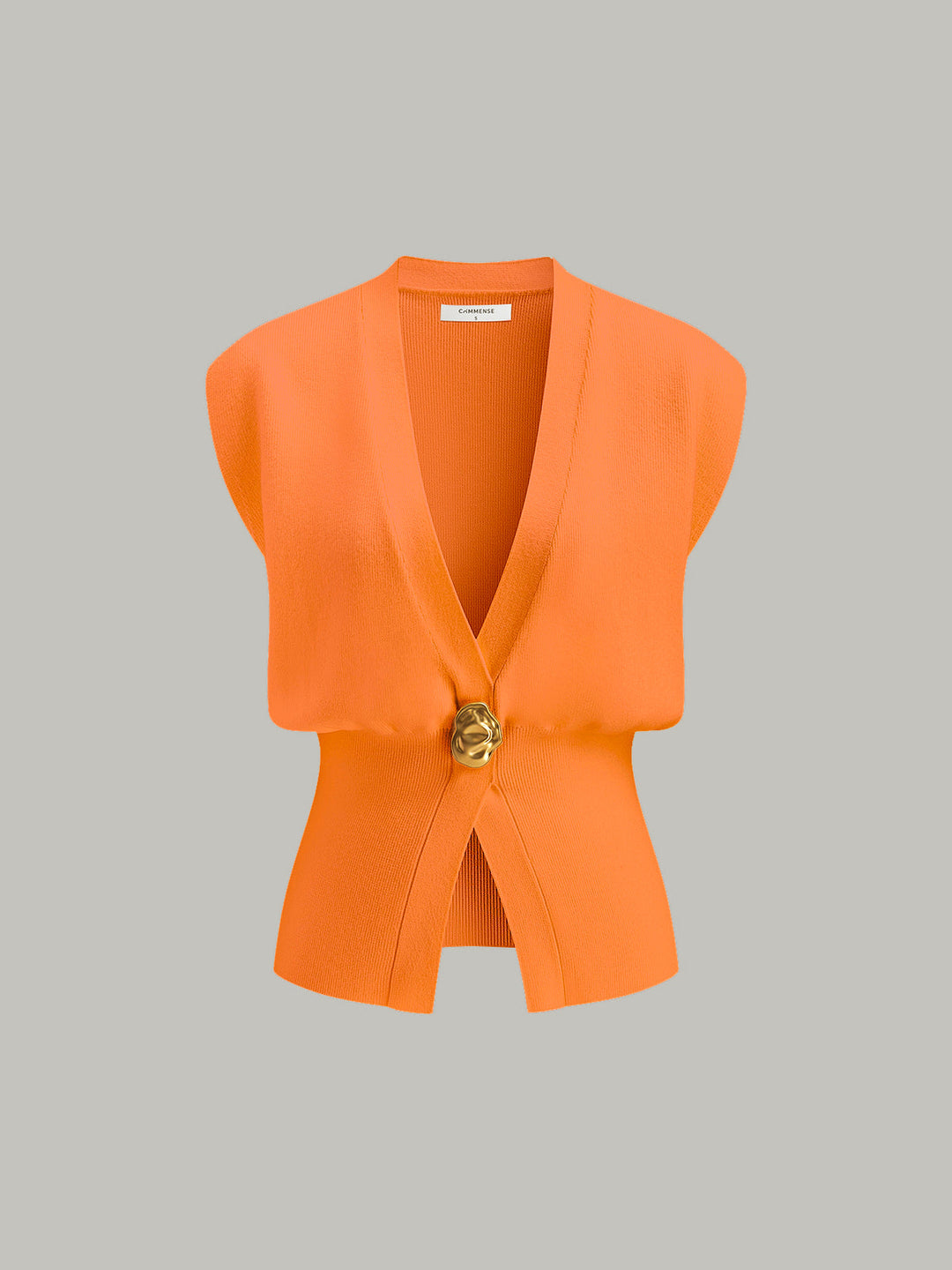 V Yaka Düğmeli Detaylı Kazak Yelek