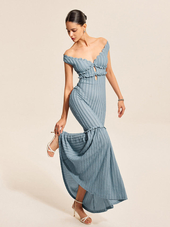 Omuz Açık Volan Detaylı Elbise