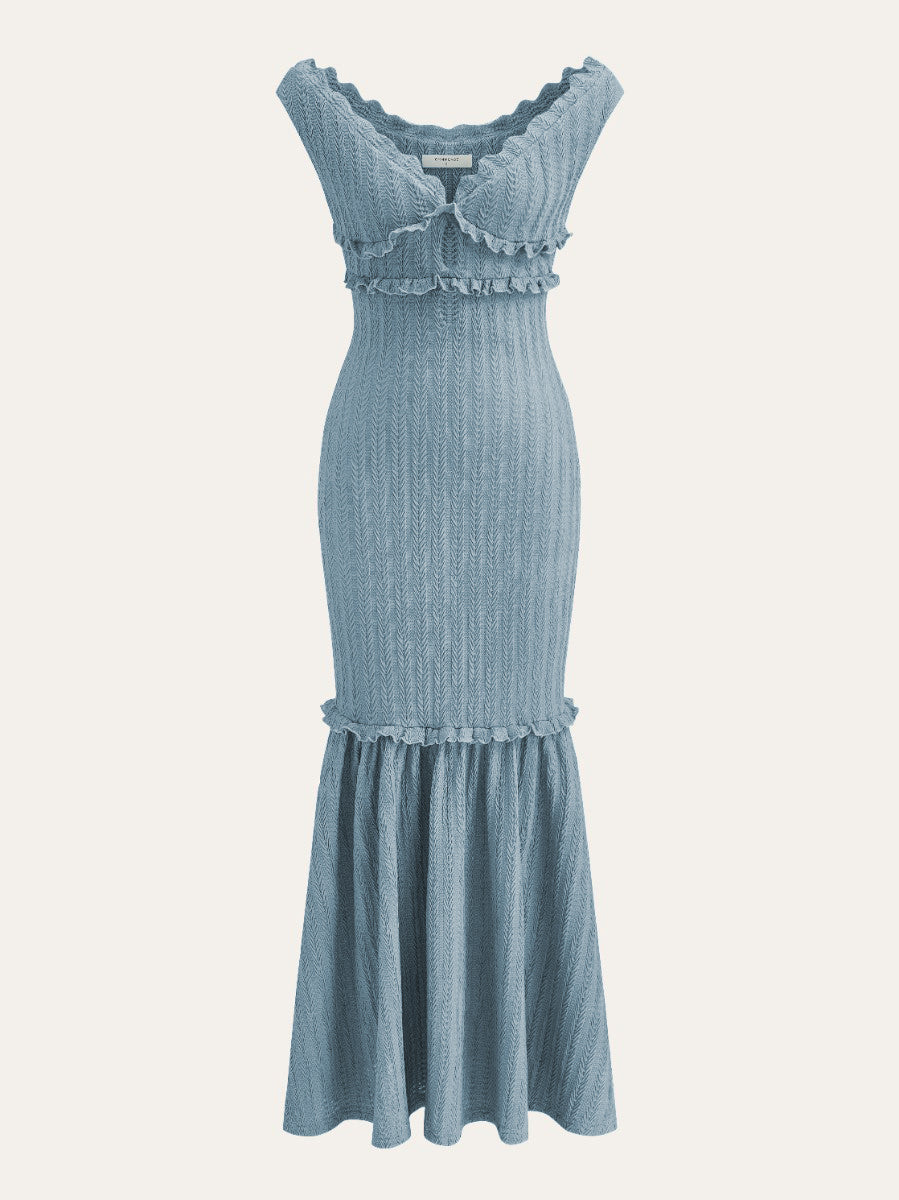 Omuz Açık Volan Detaylı Elbise