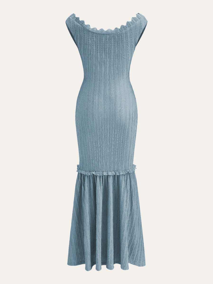 Omuz Açık Volan Detaylı Elbise