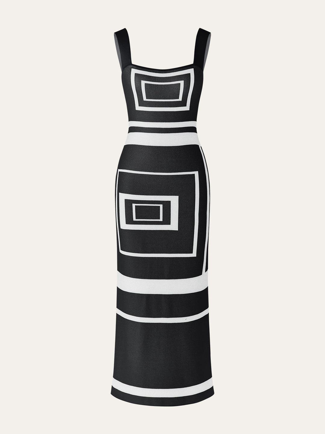 Geometrik Panel Kare Yaka Kazak Elbise