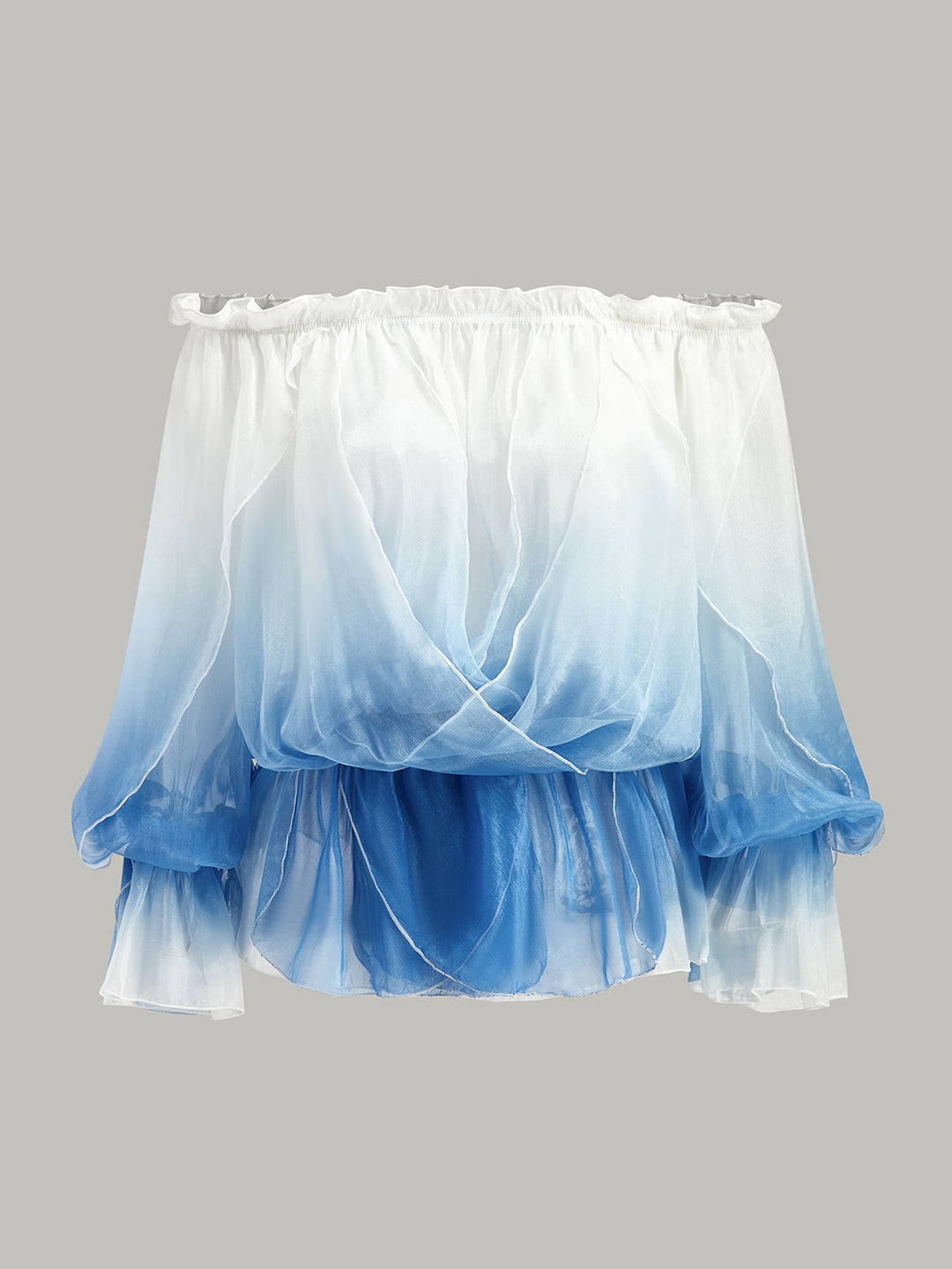 Yarı Şeffaf Degrade Çiçekli Omuzdan Askılı Şifon Üst