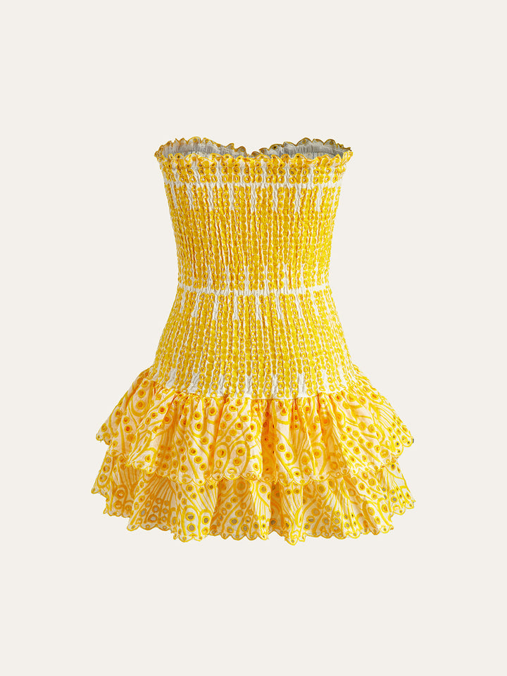 Pamuklu Sevgilim İşlemeli Etek Ucu Straplez Elbise