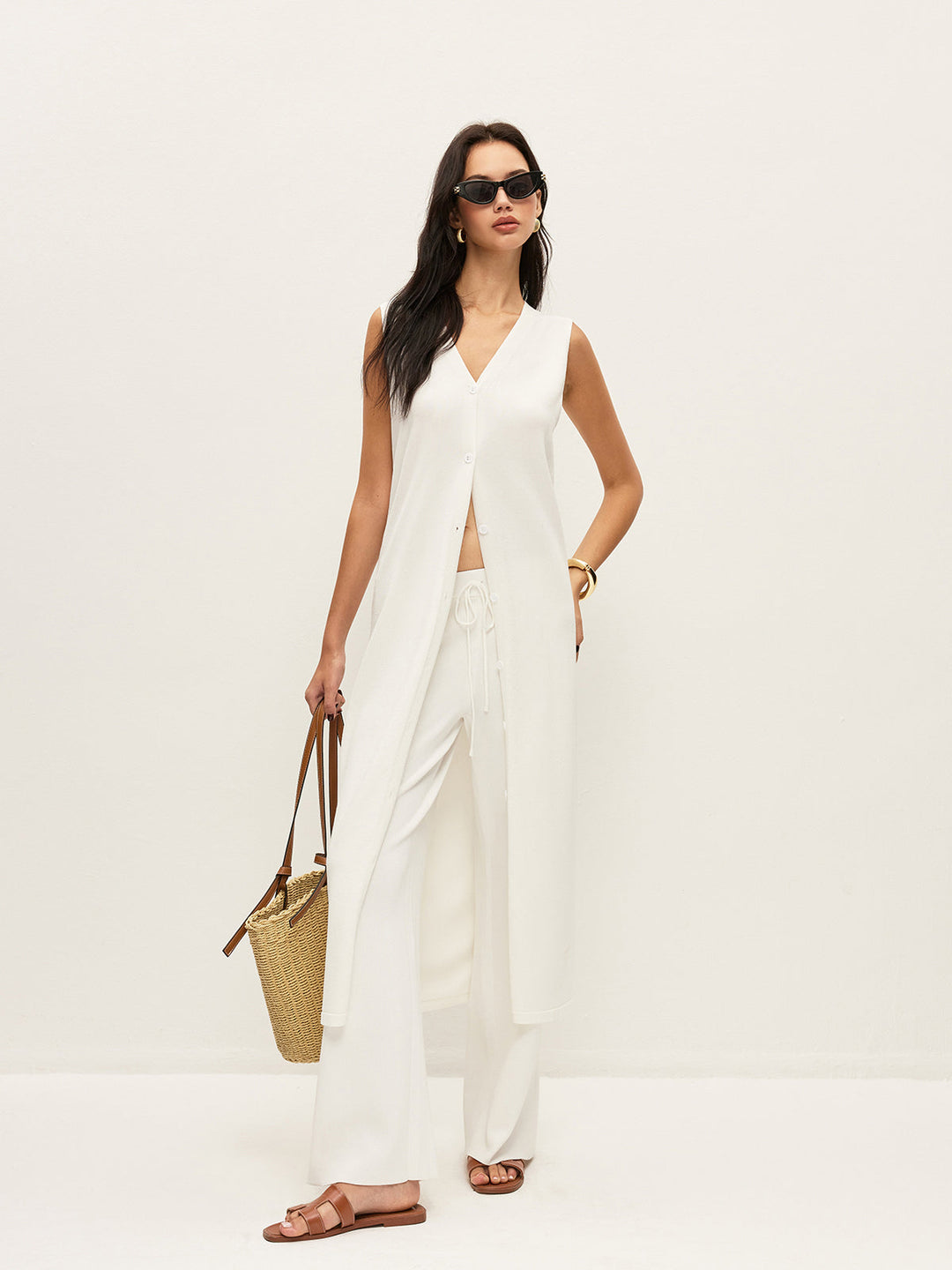 Düğmeli Yelek Örme Pantolon Takımı