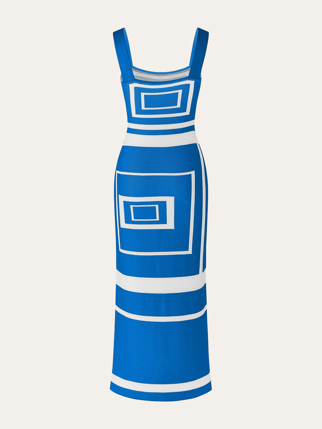 Geometrik Panel Kare Yaka Kazak Elbise