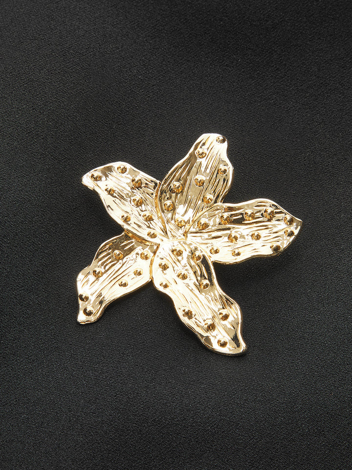 Metal Düğmeli Yüksek Yaka Kısa Elbise