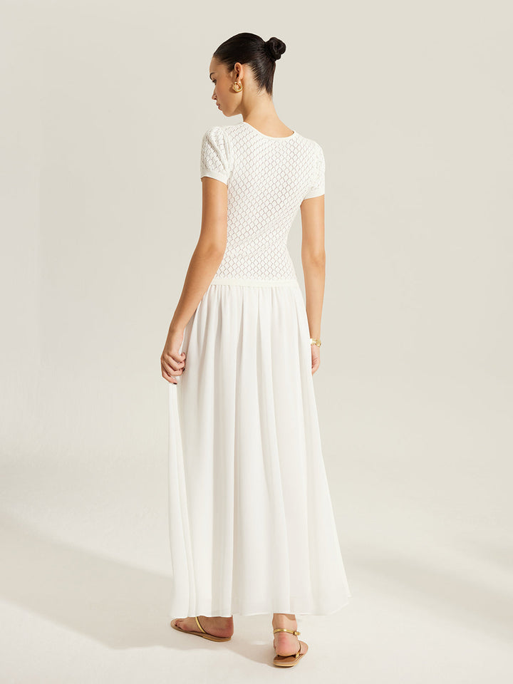 Şeffaf Panelli Önü Düğmeli Örgü Elbise