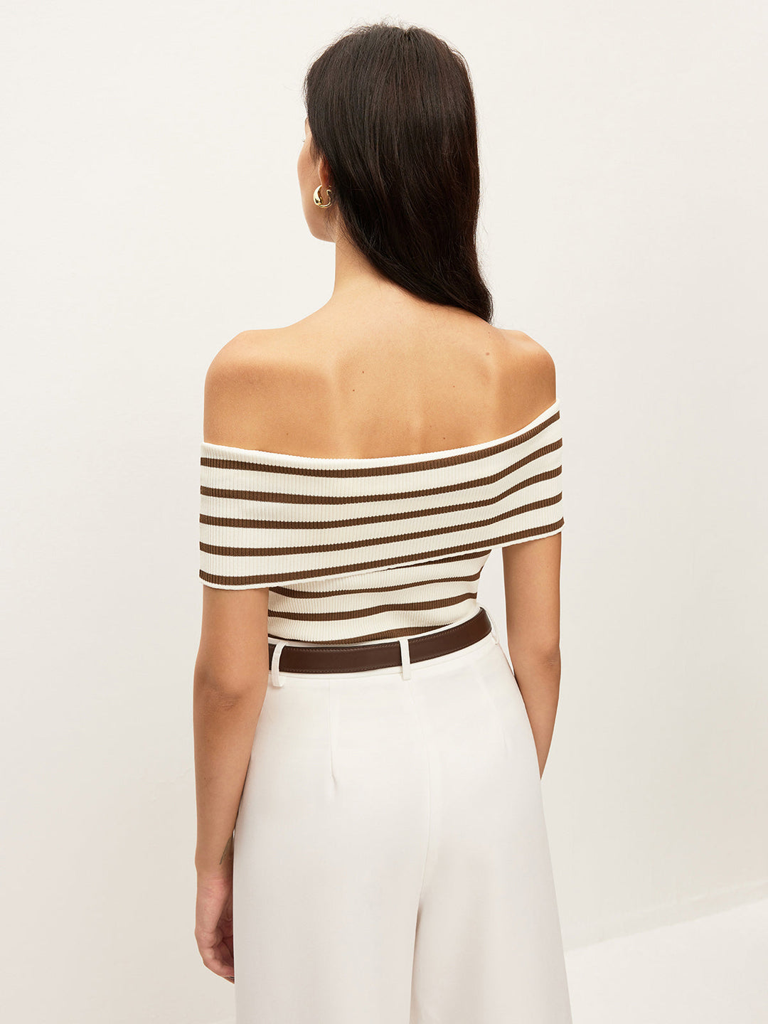 Çizgili Omuz Açık Kaburgalı Üst