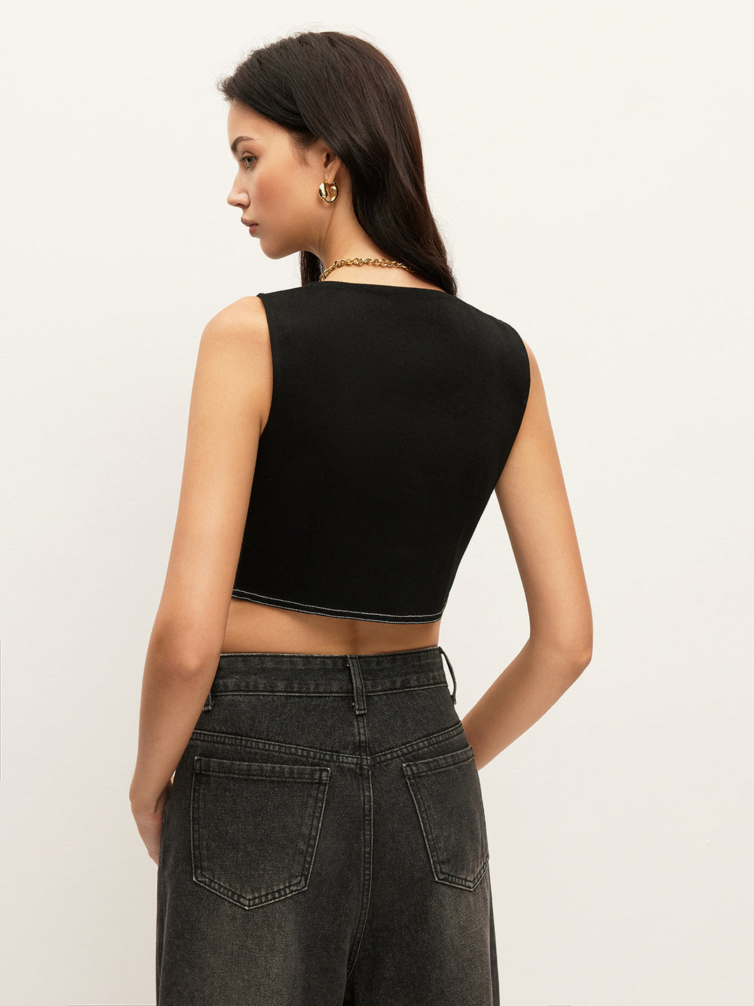 Yakalı Düğmeli Kot Üst