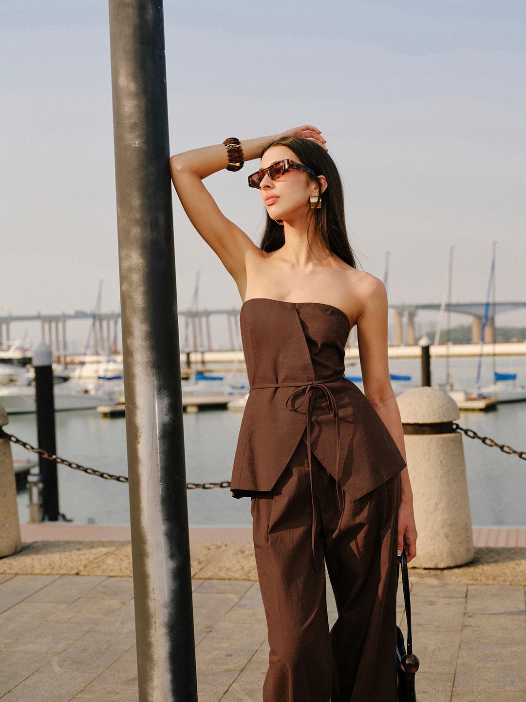 Pamuk Ve Keten Askısız Peplum Üst Bağcıklı