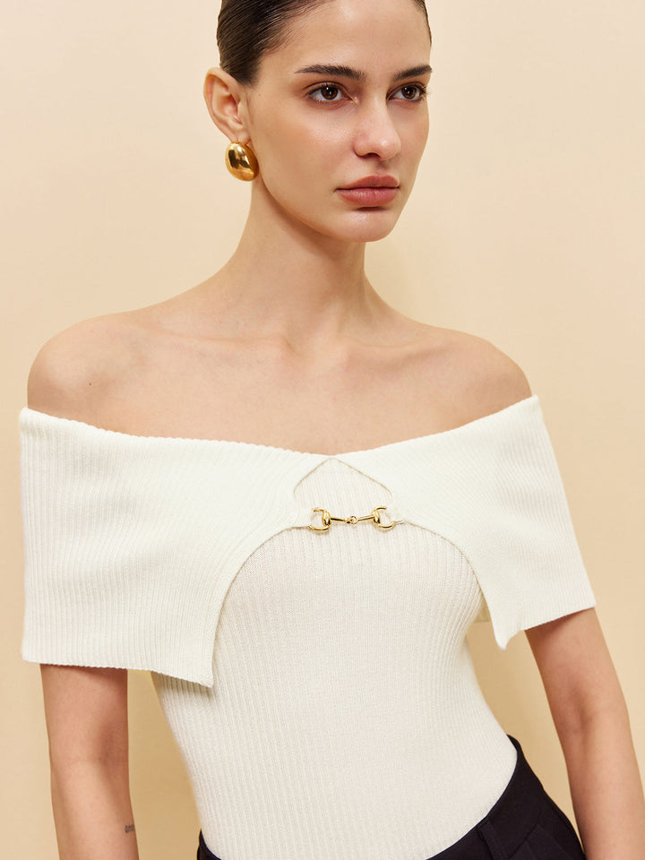 Omuzdan Bağlamalı Zincir Detaylı Yivli Örgü Üst