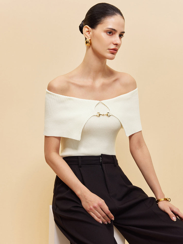 Omuzdan Bağlamalı Zincir Detaylı Yivli Örgü Üst