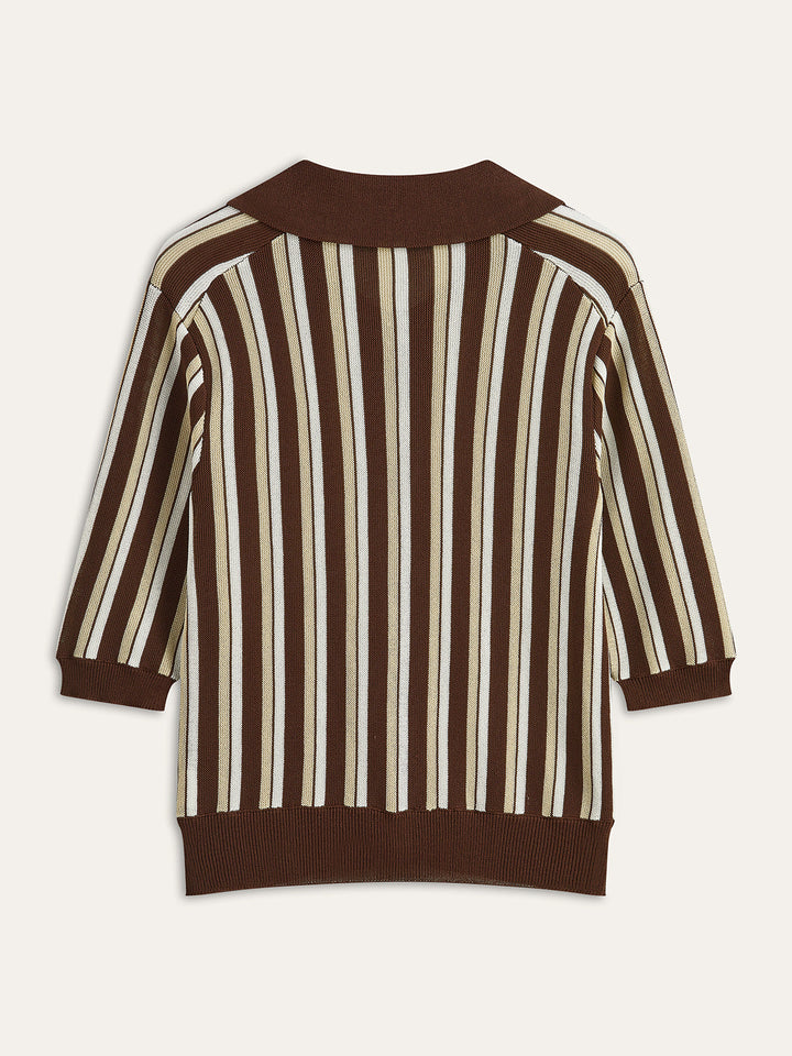Çizgili Düğmeli Örgü Üst