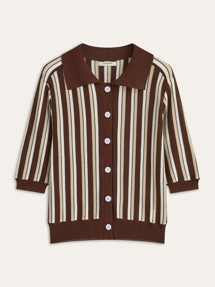 Çizgili Düğmeli Örgü Üst