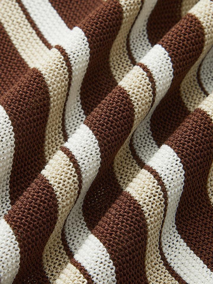 Çizgili Düğmeli Örgü Üst