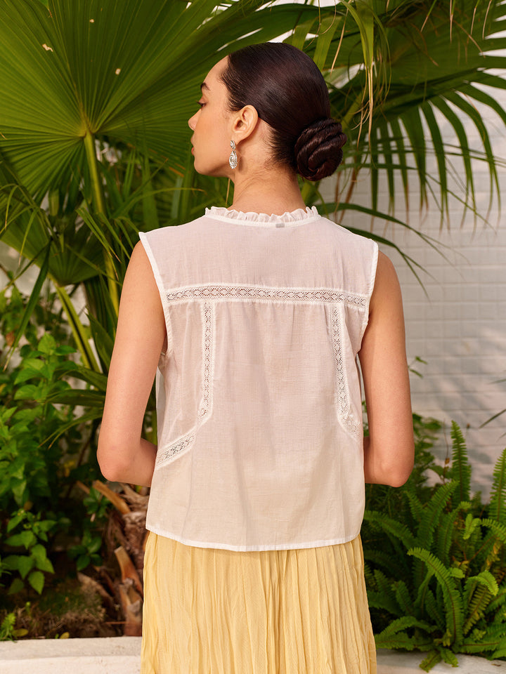 Yarı Şeffaf İşlemeli Dantel Kravat Bluz