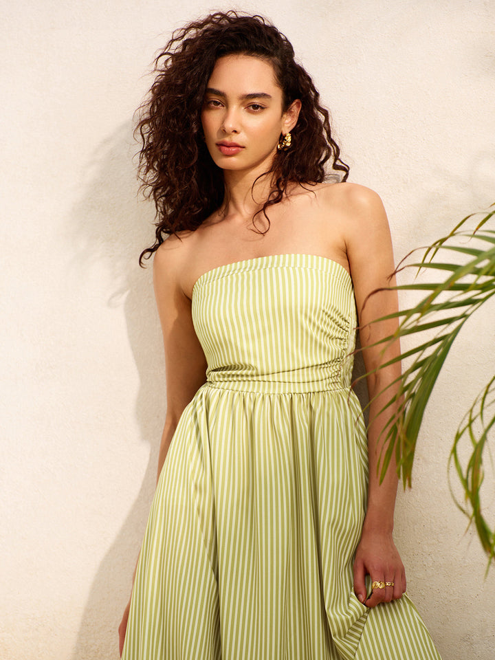 Çizgili Askısız Cepli Elbise