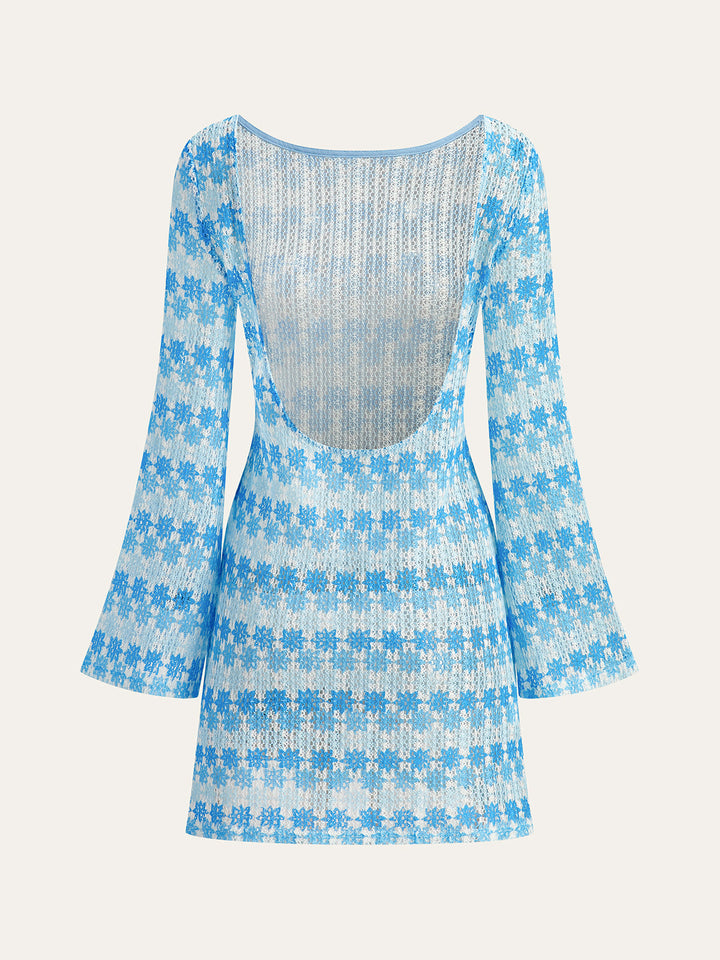 Sırtı Açık Tığ İşi Elbise Geniş Kollu