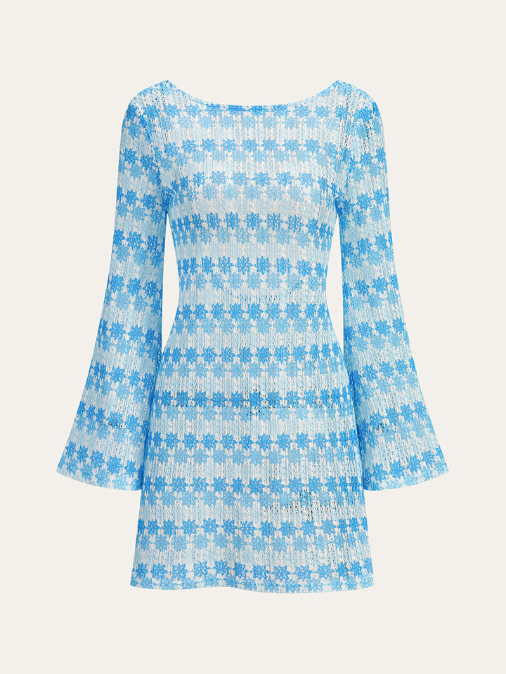 Sırtı Açık Tığ İşi Elbise Geniş Kollu