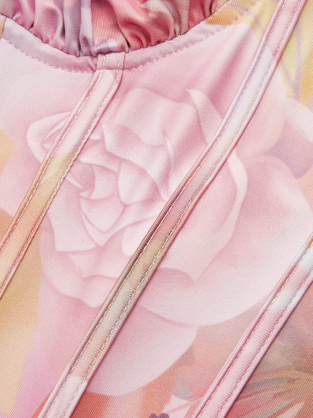 Korse Detaylı Çiçek Desenli Askılı Elbise