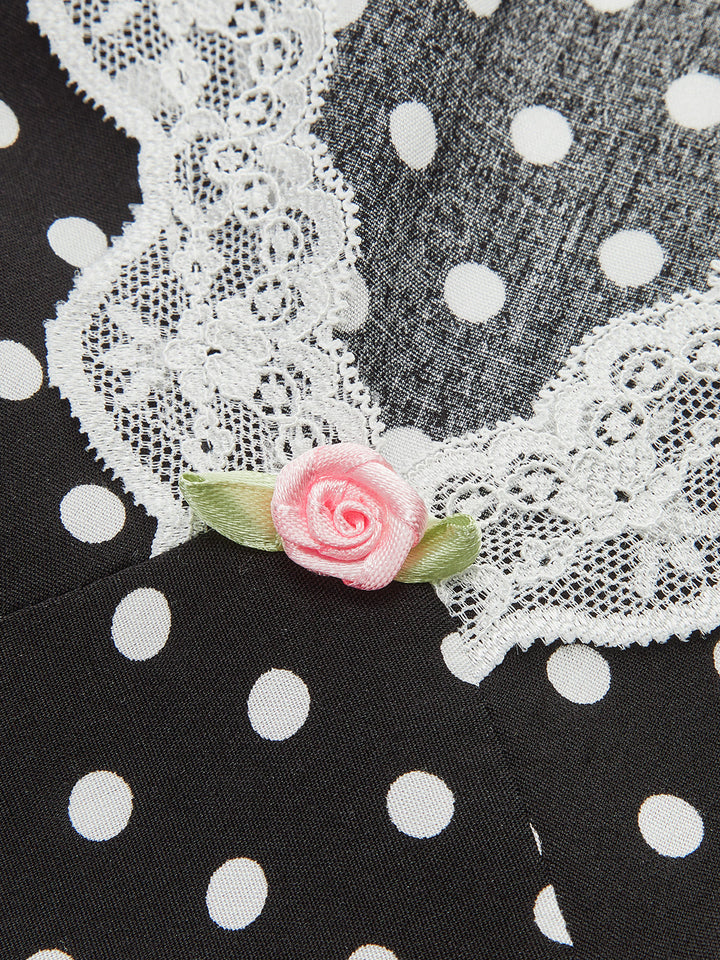 Polka Dot Dantel-Kenar Elbise