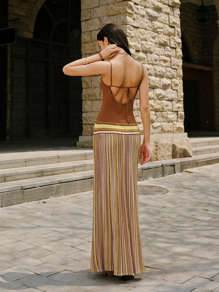 Çizgili Örgü Askılı Elbise