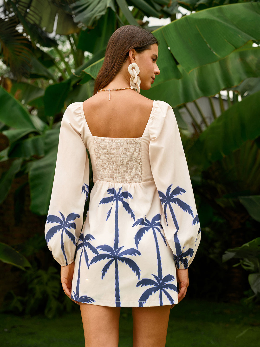 Uzun Kollu Büküm Ön Baskılı Elbise