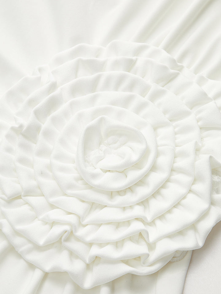 Rozet Detaylı Tek Omuzlu Büzgülü Elbise