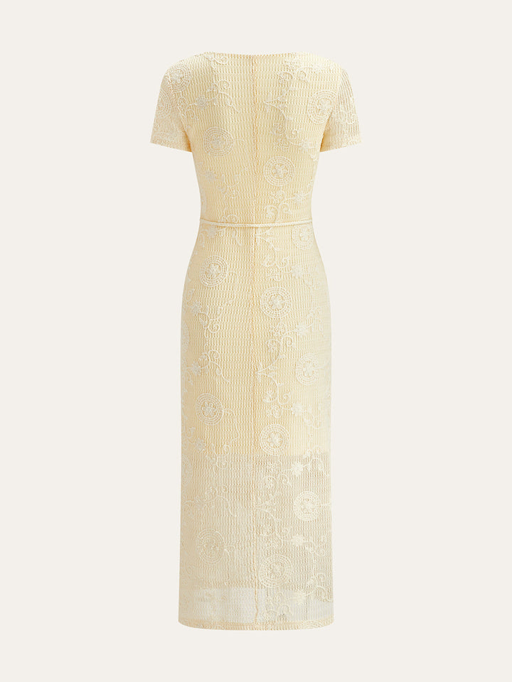 Tığ İşi Kemerli Midi Elbise