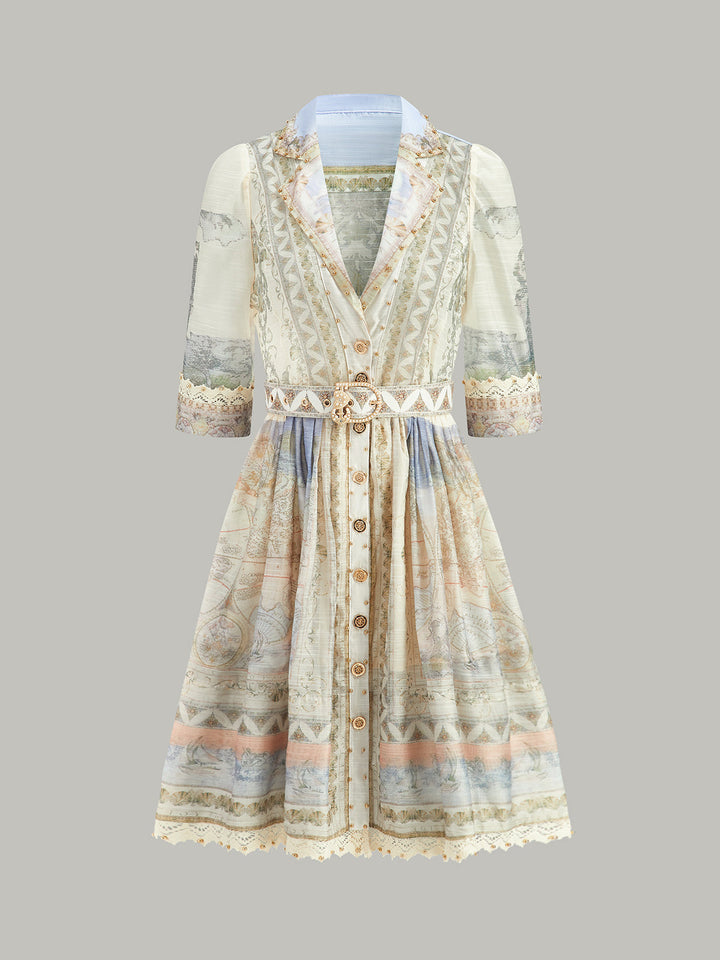 Kemerli Yarı Şeffaf Düğmeli Elbise