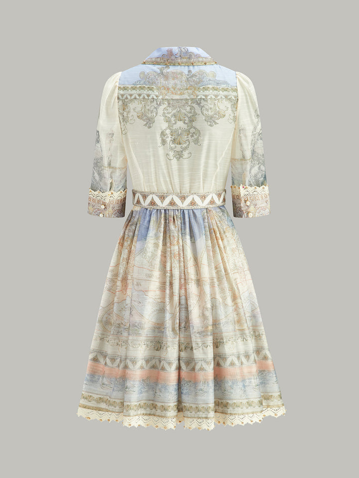 Kemerli Yarı Şeffaf Düğmeli Elbise