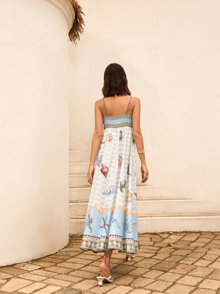 Deniz Kabuğu Desenli Cepli Atlet Elbise