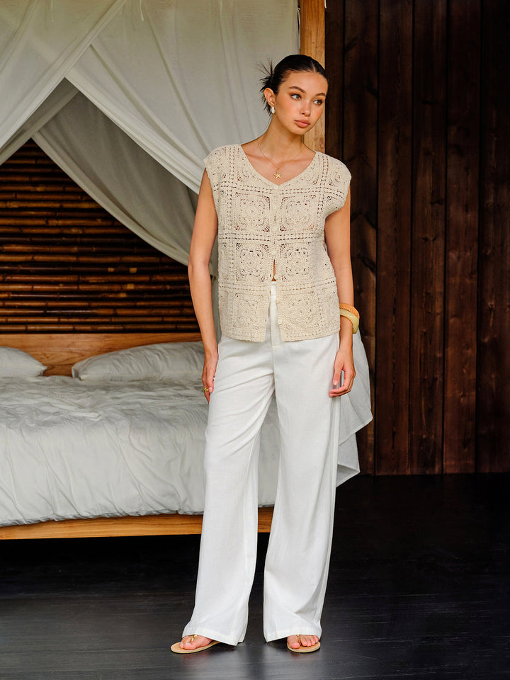 Pamuklu Tığ Örgü Düğmeli Üst