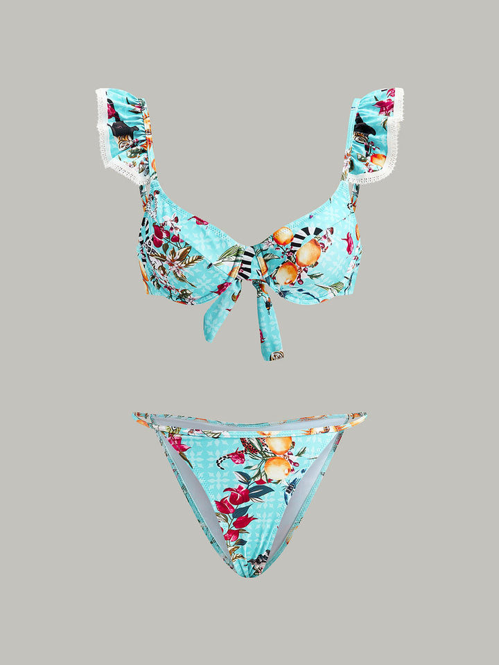Çiçekli Desenli Bikini Takımı Ve Üst Etek