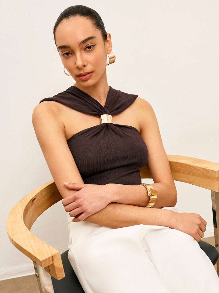 Altın Detaylı Örgü Büküm Ön Üst