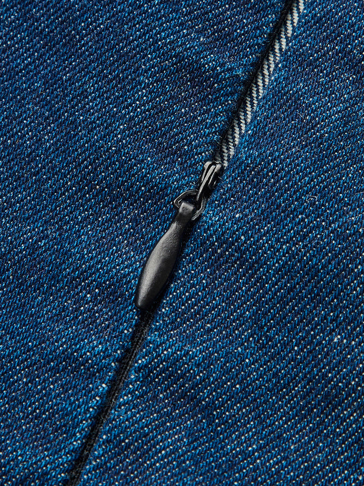 Çapraz Sırtlı Kot Kloş Elbise