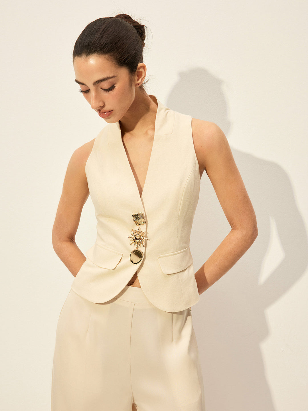 Pamuk & Keten Dekor Cepli Yelek