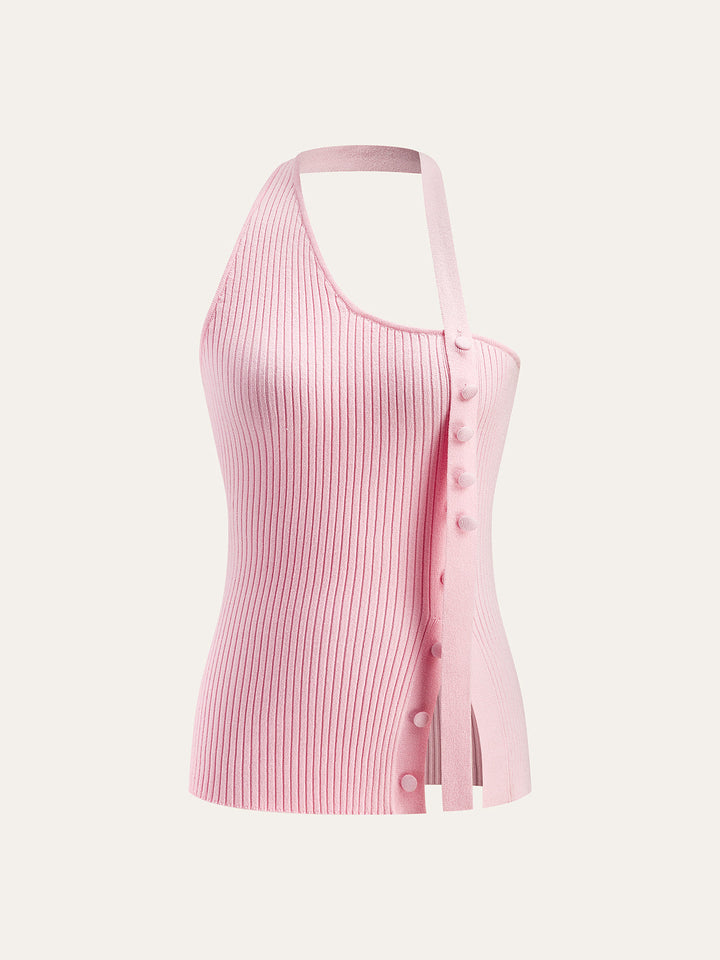 Asimetrik Halter Düğmeli Örgü Üst