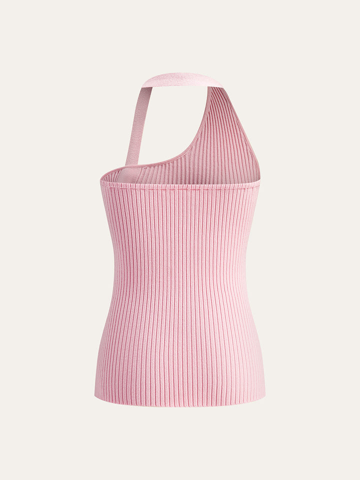 Asimetrik Halter Düğmeli Örgü Üst