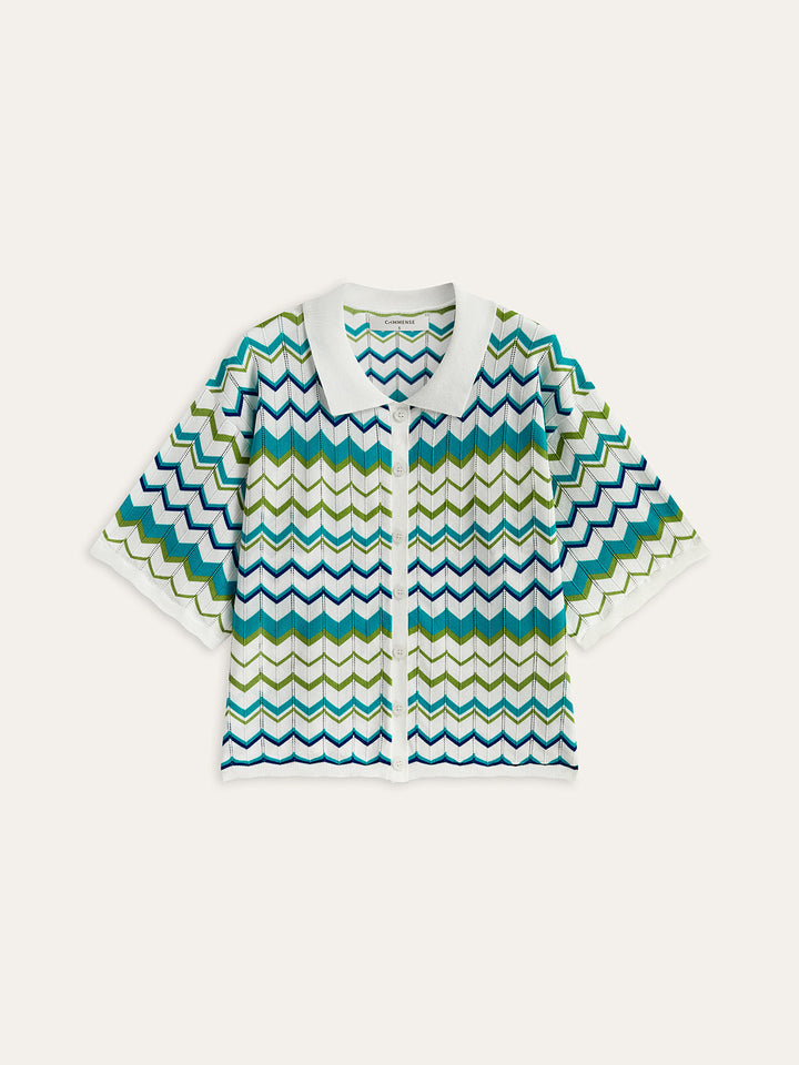 Chevron Desenli Örme Şort Takımı