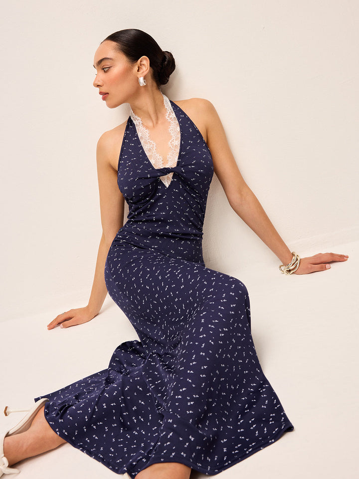 Dantel Kenarlı Askılı Baskılı Elbise